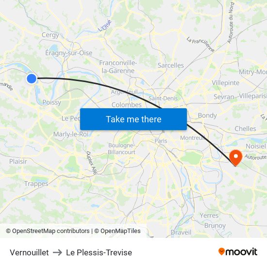 Vernouillet to Le Plessis-Trevise map