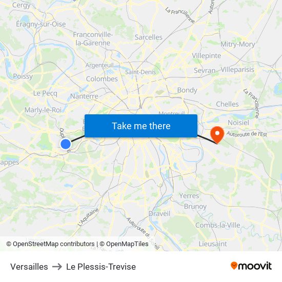 Versailles to Le Plessis-Trevise map