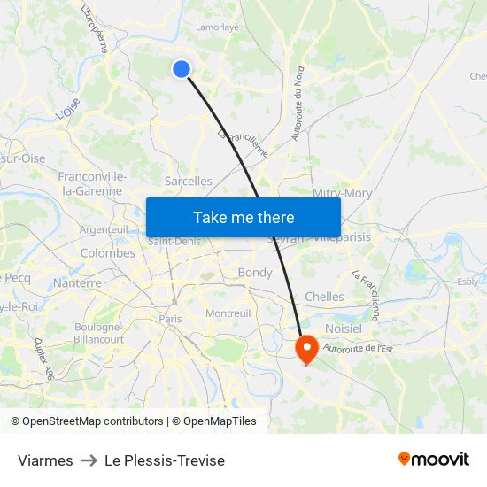 Viarmes to Le Plessis-Trevise map