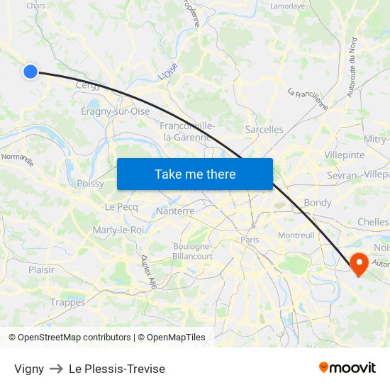 Vigny to Le Plessis-Trevise map