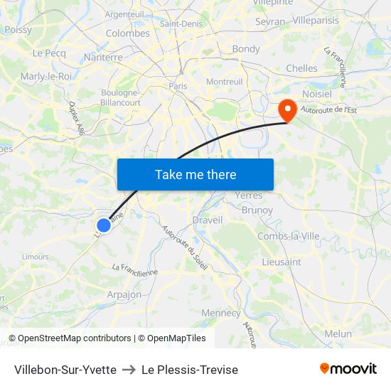 Villebon-Sur-Yvette to Le Plessis-Trevise map
