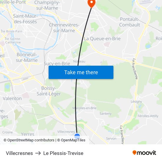 Villecresnes to Le Plessis-Trevise map