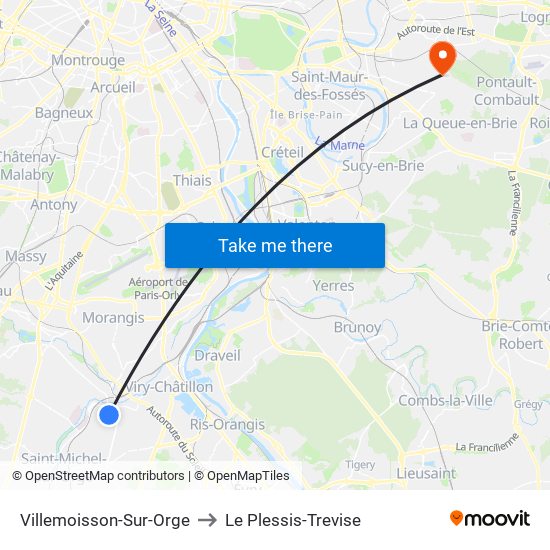 Villemoisson-Sur-Orge to Le Plessis-Trevise map