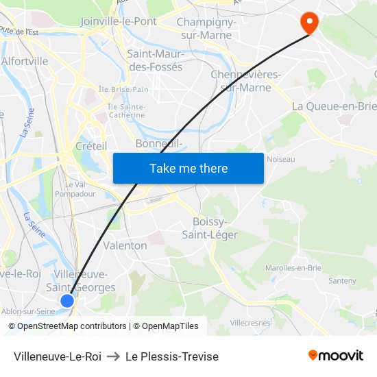 Villeneuve-Le-Roi to Le Plessis-Trevise map