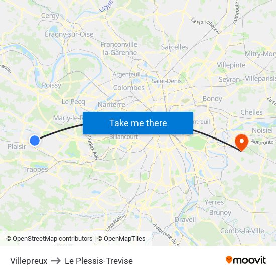 Villepreux to Le Plessis-Trevise map