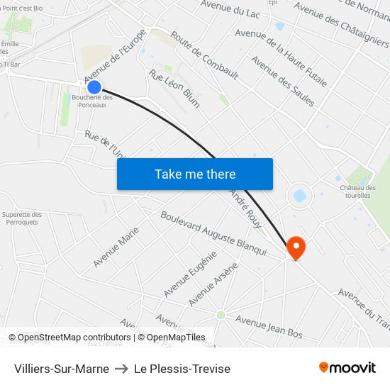 Villiers-Sur-Marne to Le Plessis-Trevise map