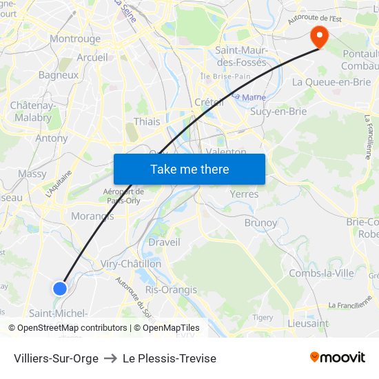 Villiers-Sur-Orge to Le Plessis-Trevise map