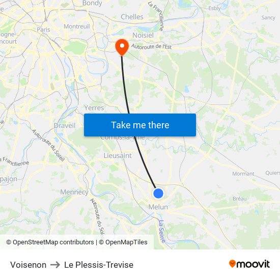 Voisenon to Le Plessis-Trevise map