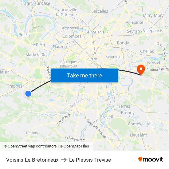 Voisins-Le-Bretonneux to Le Plessis-Trevise map