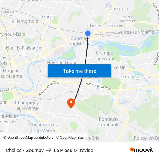 Chelles - Gournay to Le Plessis-Trevise map