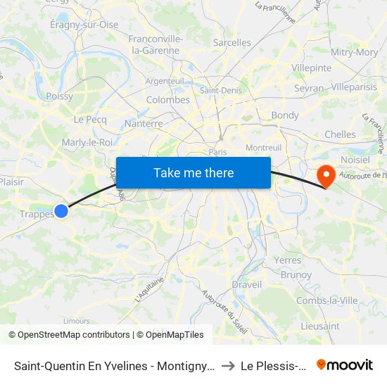 Saint-Quentin En Yvelines - Montigny-Le-Bretonneux to Le Plessis-Trevise map