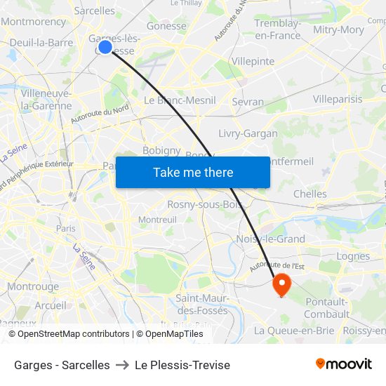 Garges - Sarcelles to Le Plessis-Trevise map