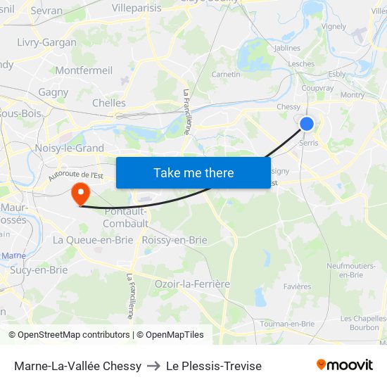 Marne-La-Vallée Chessy to Le Plessis-Trevise map