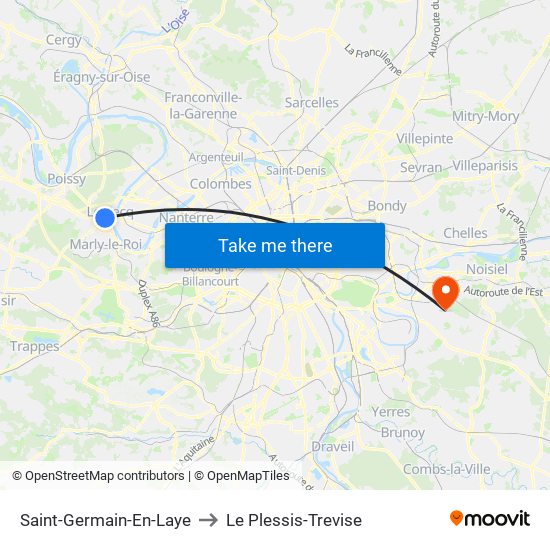 Saint-Germain-En-Laye to Le Plessis-Trevise map