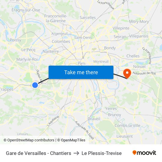 Gare de Versailles - Chantiers to Le Plessis-Trevise map