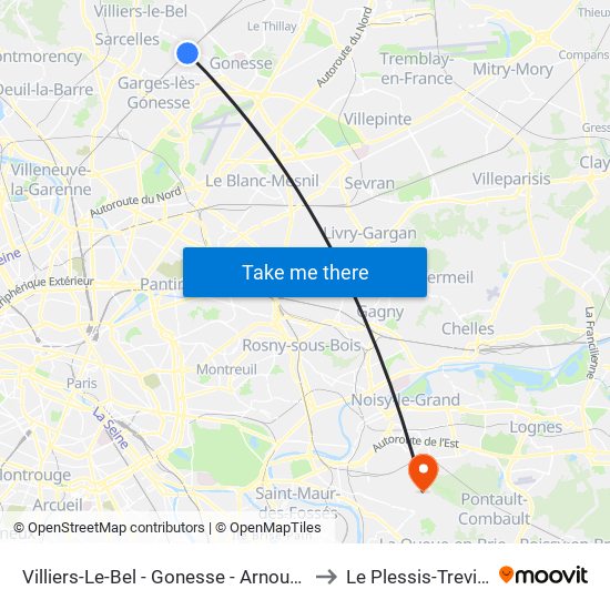 Villiers-Le-Bel - Gonesse - Arnouville to Le Plessis-Trevise map