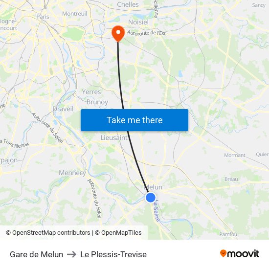 Gare de Melun to Le Plessis-Trevise map