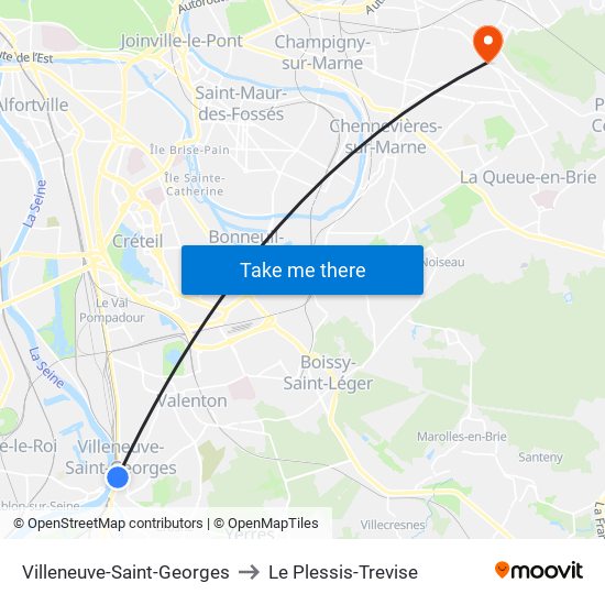 Villeneuve-Saint-Georges to Le Plessis-Trevise map