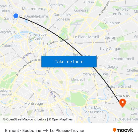 Ermont - Eaubonne to Le Plessis-Trevise map
