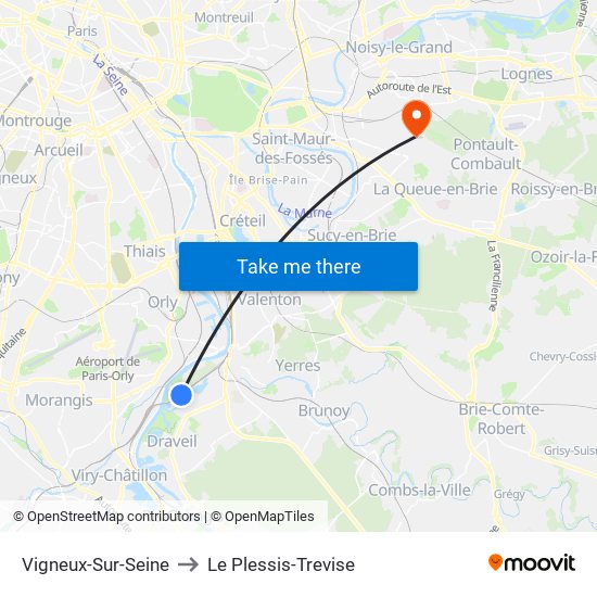 Vigneux-Sur-Seine to Le Plessis-Trevise map
