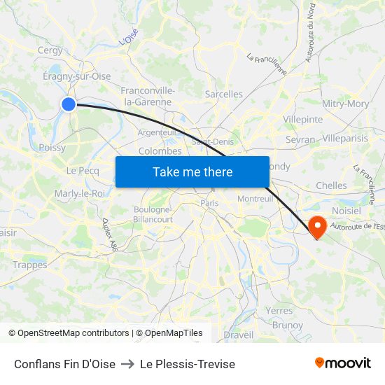 Conflans Fin D'Oise to Le Plessis-Trevise map