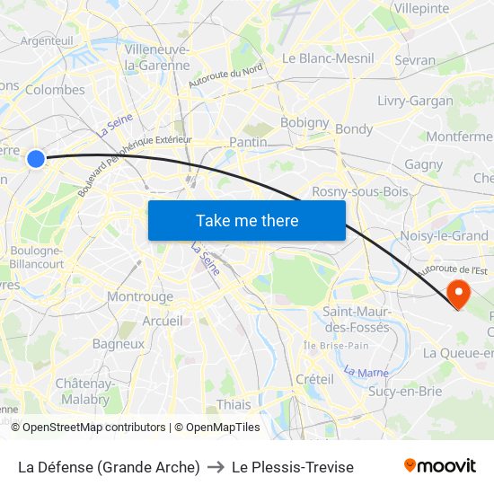 La Défense (Grande Arche) to Le Plessis-Trevise map