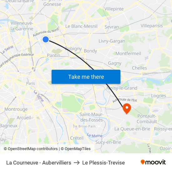 La Courneuve - Aubervilliers to Le Plessis-Trevise map
