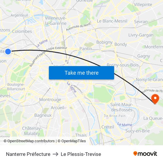 Nanterre Préfecture to Le Plessis-Trevise map