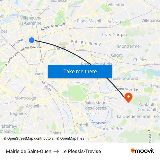 Mairie de Saint-Ouen to Le Plessis-Trevise map