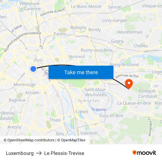 Luxembourg to Le Plessis-Trevise map