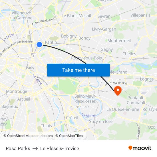 Rosa Parks to Le Plessis-Trevise map