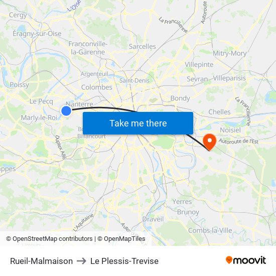 Rueil-Malmaison to Le Plessis-Trevise map