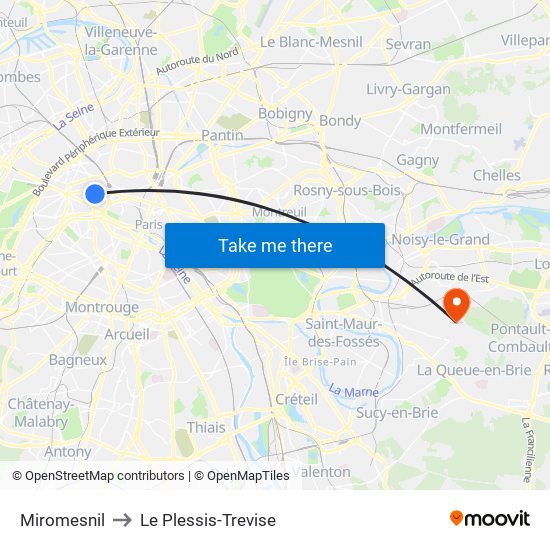 Miromesnil to Le Plessis-Trevise map