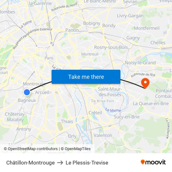 Châtillon-Montrouge to Le Plessis-Trevise map