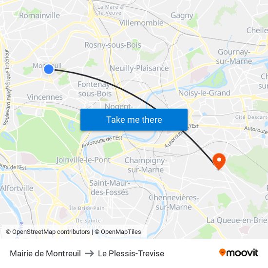 Mairie de Montreuil to Le Plessis-Trevise map