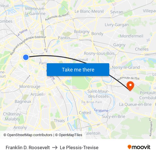 Franklin D. Roosevelt to Le Plessis-Trevise map