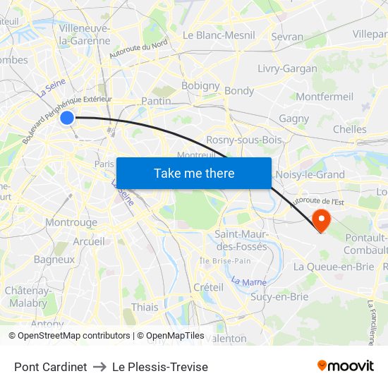 Pont Cardinet to Le Plessis-Trevise map