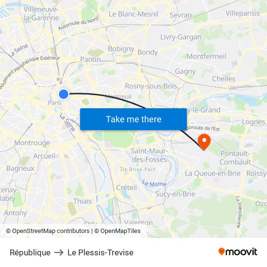 République to Le Plessis-Trevise map