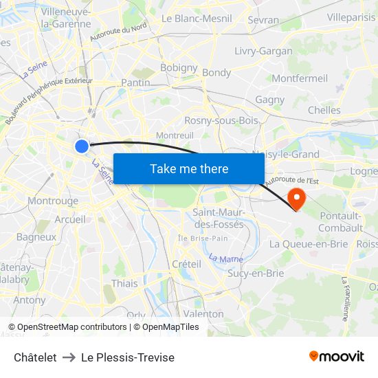 Châtelet to Le Plessis-Trevise map