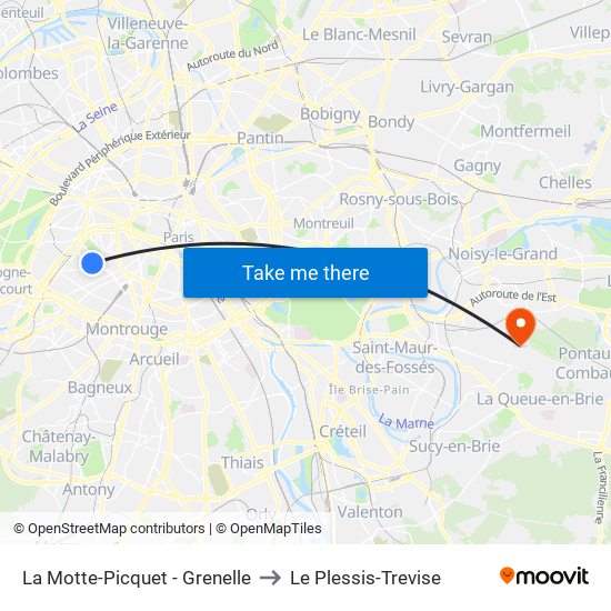 La Motte-Picquet - Grenelle to Le Plessis-Trevise map