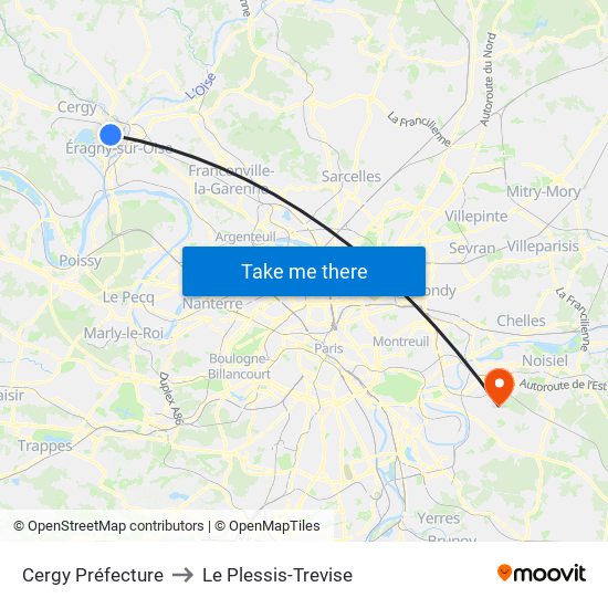 Cergy Préfecture to Le Plessis-Trevise map
