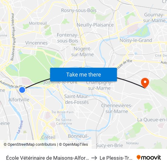 École Vétérinaire de Maisons-Alfort - Métro to Le Plessis-Trevise map