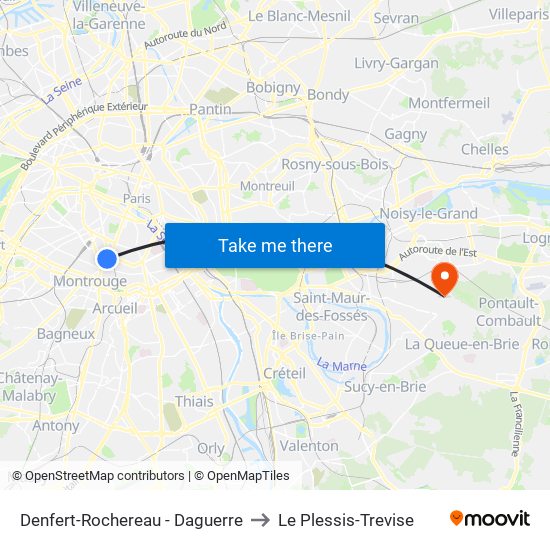Denfert-Rochereau - Daguerre to Le Plessis-Trevise map