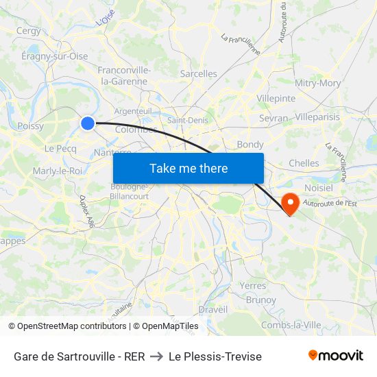Gare de Sartrouville - RER to Le Plessis-Trevise map