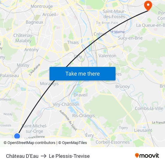 Château D'Eau to Le Plessis-Trevise map