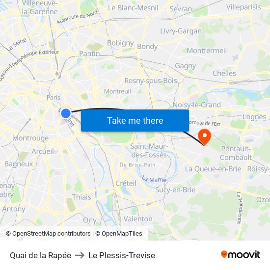 Quai de la Rapée to Le Plessis-Trevise map