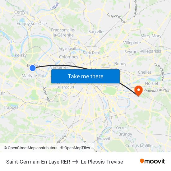 Saint-Germain-En-Laye RER to Le Plessis-Trevise map