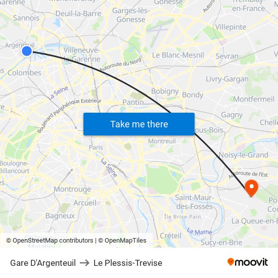 Gare D'Argenteuil to Le Plessis-Trevise map