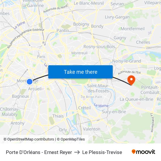 Porte D'Orléans - Ernest Reyer to Le Plessis-Trevise map