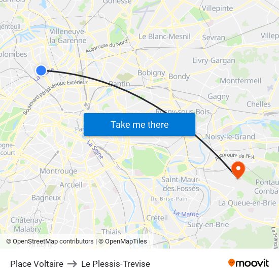Place Voltaire to Le Plessis-Trevise map
